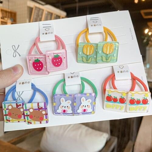 2pcs/lot Korean version candy color hair circle rabbit cartoon hair rope little girl animal fruit acrylic hair rubber band