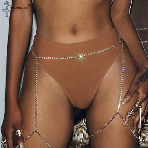 Luxury Rhinestone Waist Chain Dress Accessories Waist Round Underwear Panties Women Crystal Garter Chain Leg Chain Body Jewelry