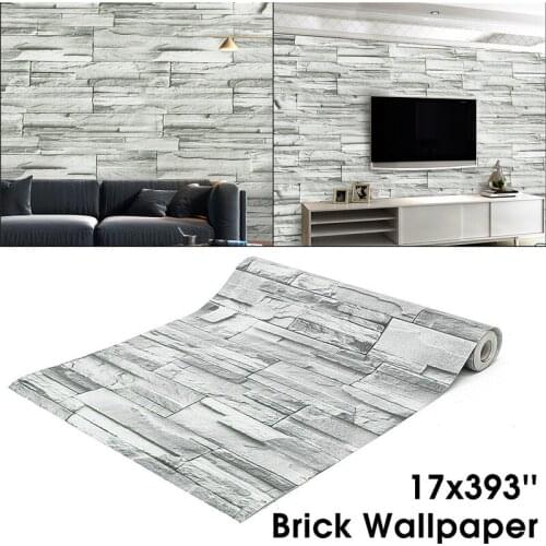 10*0.45m 3D Green Brick Rustic Wallpaper Self Adhesive Wallpaper Home Living Room Decoration Wall Sticker Roll Wear-resistant