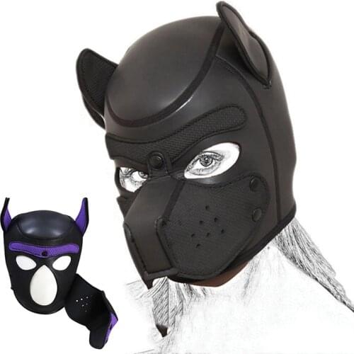 Puppy Cosplay Dog Head Mask Party Eye Mask Props Thick Rubber Neoprene Dog Hood Bdsm Hood Bdsm Mask Adult Sex Games