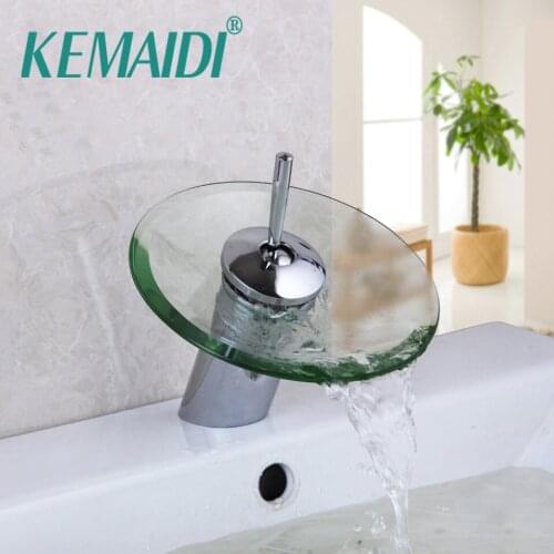 KEMAIDI RU Free Shipping Bathroom Basin Mixer Tap Waterfall Faucet Sink Vessel Chrome Polished Finished Glass Excellent Quality