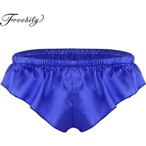 Men Lingerie Sissy Gay Panties Shiny Soft Satin High Cut Solid Color Bikini G-string Thong Briefs Underwear Nightwear Underpants