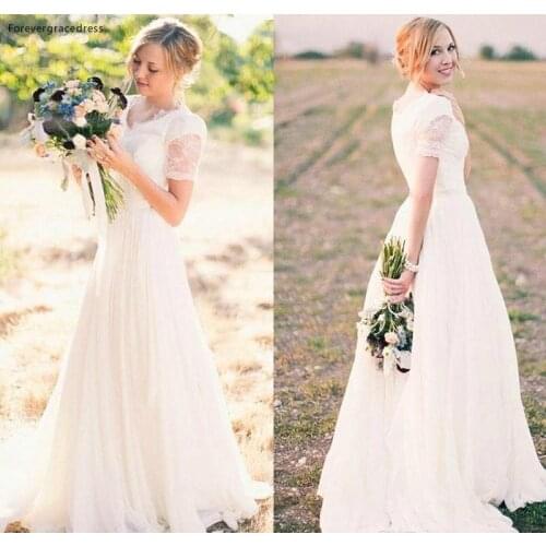 Spring White Boho Wedding Dresses 2019 A Line Chiffon Bohemian Beach Country Garden Bride Bridal Gowns Plus Size Custom Made