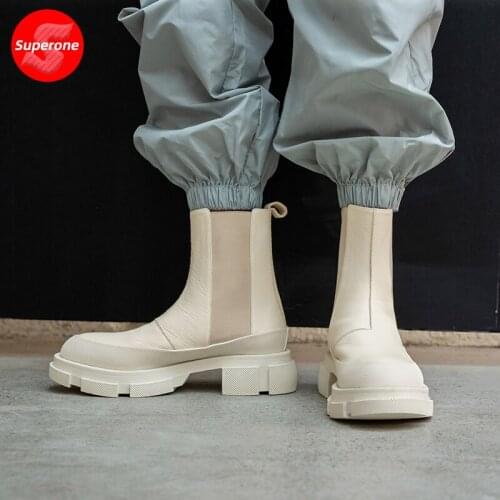 Superone Real Leather Woman Ankle Boots Fashion Platform Warm Winter Shoes Women Casual Daily Thick Heel Boot Lady Size 34-40