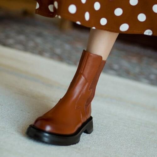 2021 Fashion Women Shoes Split Leather Shoes Women Round Toe Boots Women Low Heel Womens Designer Boots Flat Boots for Women