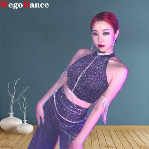 Women Jazz Costumes Silver Sleeveless Top Pants Street Dancing Clothes Cheerleader Hip Hop Set Singer Dancer Performance Wear