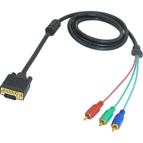 1.5M 4.9Ft VGA 15 Pin Male to 3 RCA RGB Male Video Cable Adapter Black