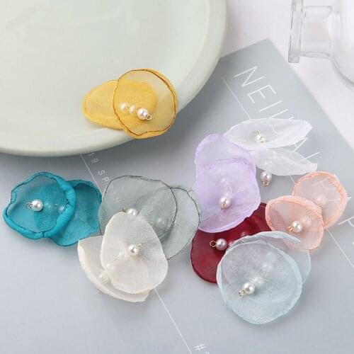 10pcs Korean Earrings For Women Ladies Ornaments Fairy Breath Mesh Yarn Pearl Flower Petals Jewelry Earring Headdress Material