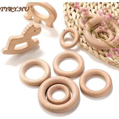 TYRY.HU 100Pcs Baby Wooden Teether Ring Natural Wood Teething Toy Food Grade Wooden Teether Nursing Pendant Teething Toys