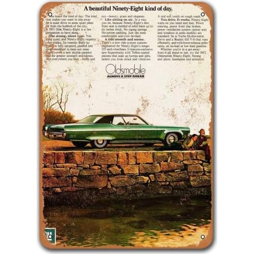 1971 Oldsmobile Ninety-Eight Vintage Tin Signs Cars, Sisoso Metal Plaques Poster Pub Man Cave Retro Wall Decor 8x12 inch