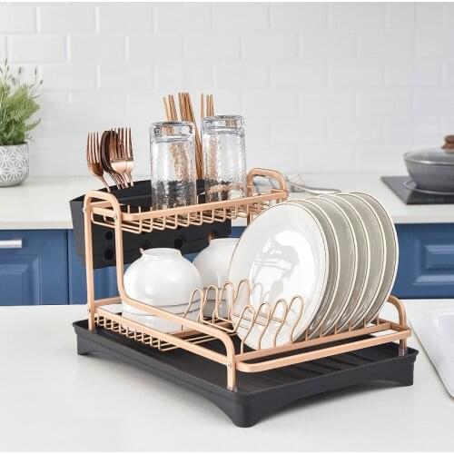 2 Tier Aluminum Stand Dish Drying Rack Kitchen Organizer Drainer Plate Holder Cutlery Storage Shelf Sink Accessories Drain