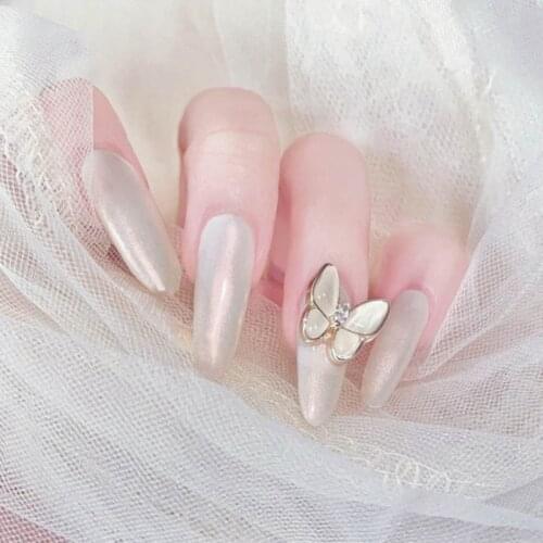 24pcs Bow Fake Nail Patch Glue Type Removable Long Paragraph Fashion Manicure Save Time False Nails Patch Nail Sticker