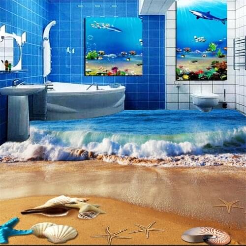 Beibehang Wallpaper Mural Wall Stickers Beach Sandwich Bathroom Bedroom 3D Floor papel de parede wallpaper for walls 3 D