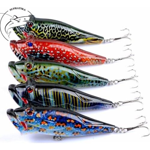 5Pcs/Lot Striped Crankbaits Popper Fishing Lures Bait 8cm/12.4g Dot Painted Artificial Fishing Hard Bait Lure With Hook
