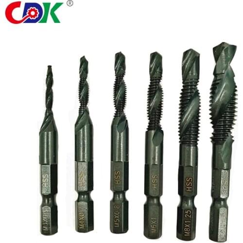 6Pcs M3-M10 Hex Shank HSS Screw Thread Metric Tap Drill Bits Combination Drill Tap