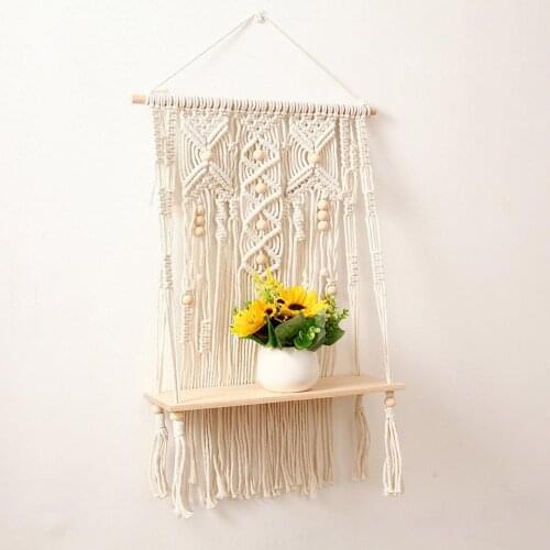 Bohemian Wall Hanging Shelf Handmade Cotton Rope Rack Plant Holder Wall Decoration For Kids Room Living Room Home Decor Tapestry