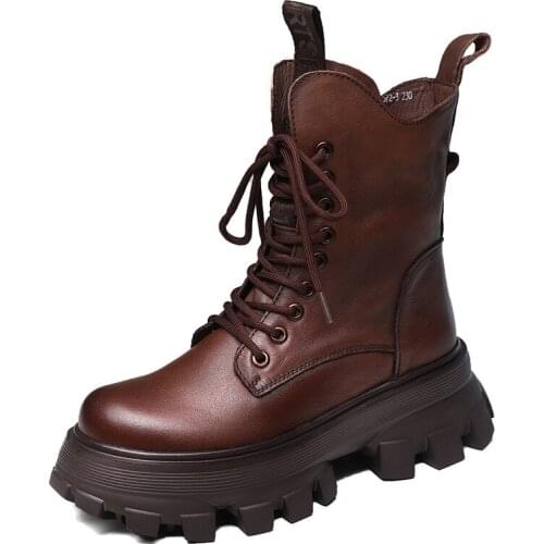 2021 Winter New Women Lace-up Platform Boots Womens Cool Motorcycle Boots Fashion Ankle Boots Women Martin Boots with Zipper