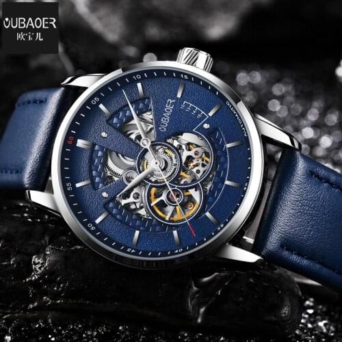 OUBAOER Brand Business Men Mechanical Watches Genuine Leather Band Casual Mens Automatic Watches Male Clock Relogio Masculino
