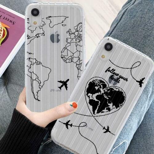 Suitcase Texture Phone Case For iPhone X XR XS MAX 8 7 6S 6 S Plus Case Silicone World Map Travel Airplane Soft ClearBack Cover