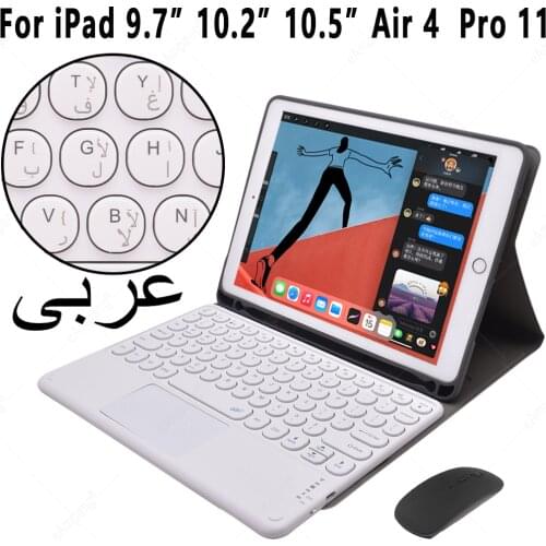Arabic Keyboard Case for iPad Air 4 4th 2020 10.9 3 2019 210.2 7 7th 8 8th Gen Pro 11 10.5 9.7 5th 6th Round Touchpad Keyboard