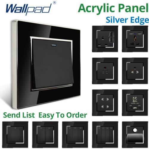 2 Gang 1 Way Light Switch Luxury Acrylic Panel With Silver Border Wallpad Push Button Mirror Wall SwitchES 16A AC110-250V