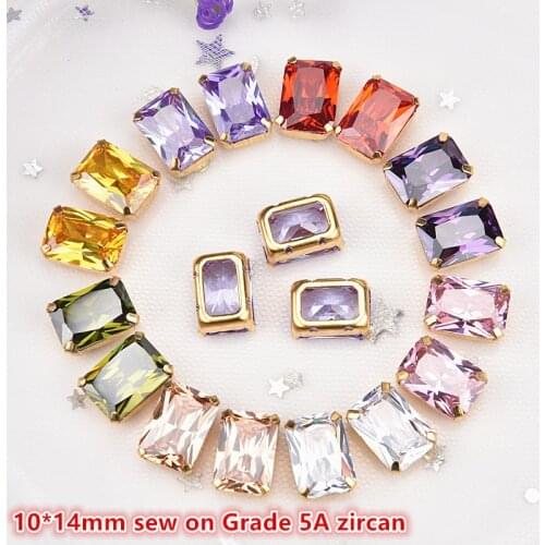 Zircon 10*14Mm Rectangle 5Pcs/Pack Super Flash 5A Diamond Gold Base Sew On Claw Rhinestones,Apparel Accessories Free Shipping