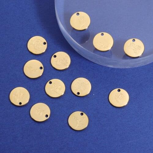 Fnixtar 20Pcs 12mm Round Corner Engrave Birth Flowers Charms Stainless Steel Mirror Polish Charms For DIY Making Birth Necklaces