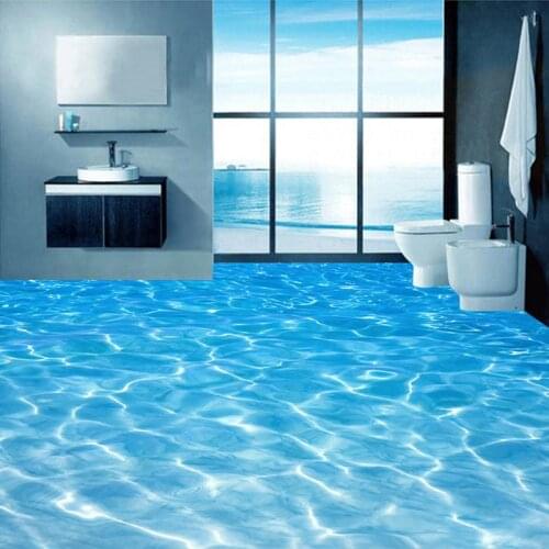 Custom 3D Floor Murals Wallpaper Sea Water Surface Ripple Photo Wallpaper PVC Waterproof Bathroom Floor Sticker Vinyl Wall Paper