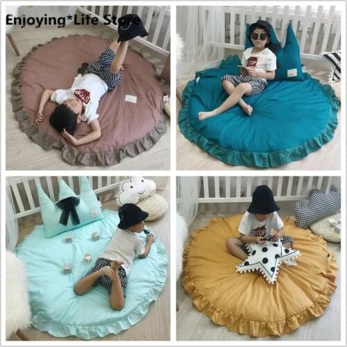 Cotton Ruffled Childrens Crawling Mat Bedroom Round Living Room Carpet Floor Mat Removable and Washable