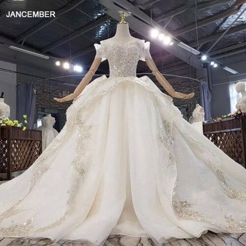 HTL1626 Large Pieces Of Silvery White Sequins Wedding Dress 2020 Big Train Sweetheart Ball Gown Short Sleeve suknie ślubne boho