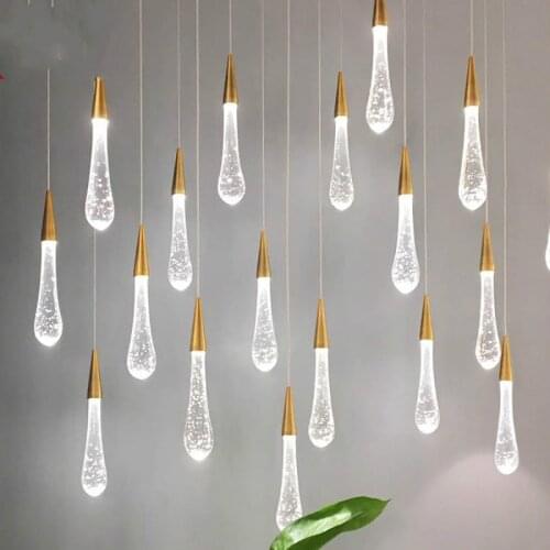 Stairwell crystal lighting Chandelier led strip bubble Crystal light Modern lustre cristal drop light long Stairwell Lighting