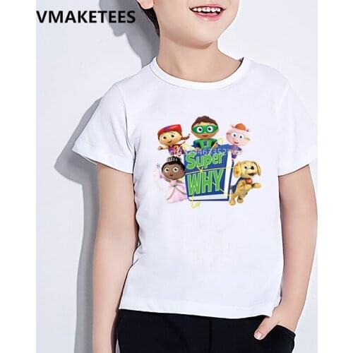 Girls&Boys Summer T shirt Kids Cartoon Super Why Print T-shirt Whyatt Beanstalk/Woofster/Princess Pea Funny Baby Clothes,HKP5228