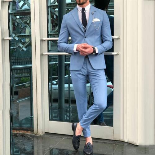 Fashion Light Blue Men Suits for Wedding Suits Best Man Blazers Jacket Groom Tuxedos 2Piece Jacket Pants Ternos Costume Homme