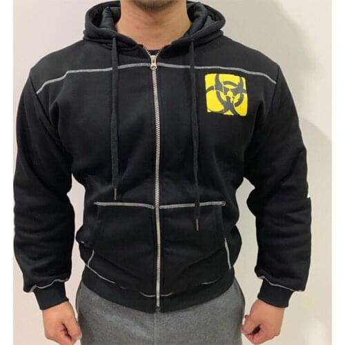 Mens jacket 2021 winter cotton jacket plus velvet muscle thickening brother fitness body training outdoor hooded sweatshirt