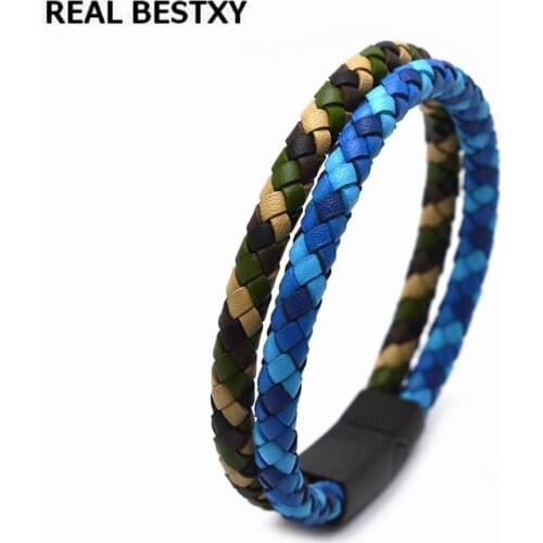 REAL BESTXY Bracelets Men brackelts Bangles Pulseiras 6mm Weave Genuine leather men bracelet Charm love cuff bracelet masculi