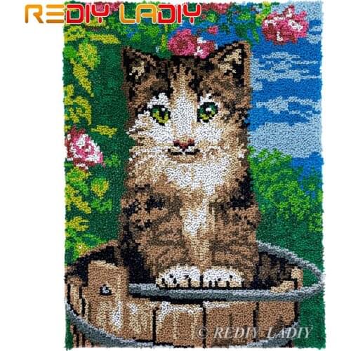 Latch Hook Rug Garden Kitten Chunky Yarn Tapestry Kits Crocheting Cushion Mat DIY Carpet Rug Needlepoint Hobby & Crafts 61*81cm