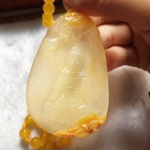 Natural Huanglong jade large style Guanyin pendants