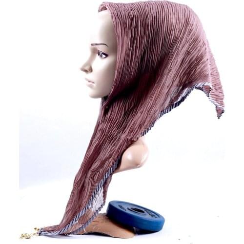 New Hot Selling Chiffon Pleated Square Scarf Fashion Muslim Womens Plain HeadScarf Shawls Malaysia Turban Scarves Headwear