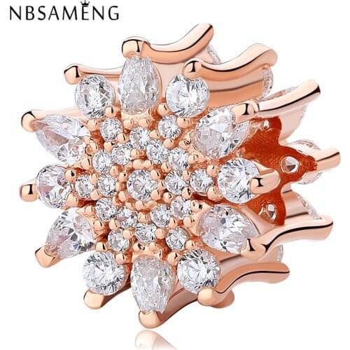 Autumn New 925 Sterling Silver Rose Gold Color & Clear CZ Twelve Angle Star Beads Fit Bracelets & Bangles DIY Jewelry