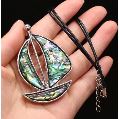 New Style Natural Shell Necklace Sailboat-Shaped Abalone Pendant Leather Cord 2MM Charms For Elegant Women Love Romantic Gift