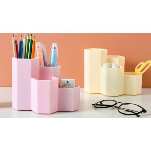 Home Office Pen Holder Stationery Organizer Storage Containers Storage Box Desk Accessories Student Hexagonal Pencil Box