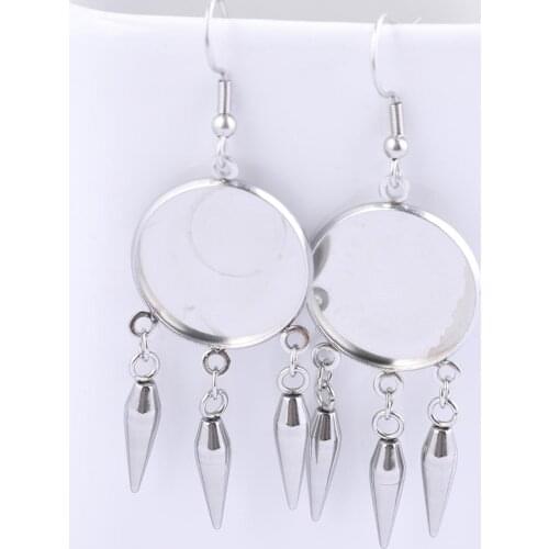 Onwear 6pcs 20mm Cabochon Earring Setting Blanks Stainless Steel Bullet Charm Dangle Earrings Base Bezel Trays
