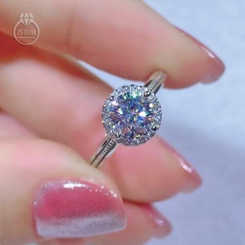 Real moissanite ring 6.5MM 1 carat Resizable adjustable rings for Women girlfriend Gift birthday present Luxury Fine Jewelry