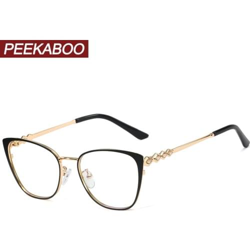 Peekaboo gold metal glasses anti blue light rhinestones optical computer eyeglasses for women pink hot-selling clear lens