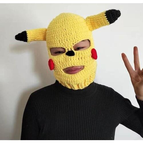 Pokemon personality funny handmade knitted hat cute cartoon pikachu men and women funny warm hood