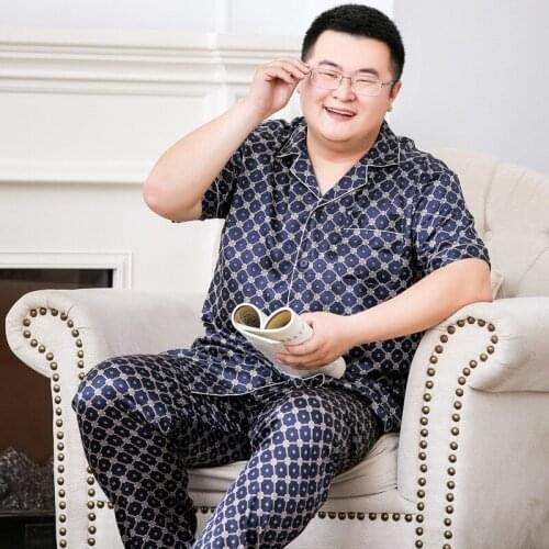 Summer Mens Pajamas Shorts 5Xl 135Kg Silk Stain Plus Size Top Cardigan Trouser Suits Fatty Homewear Set Comfortable Cozy Lounge