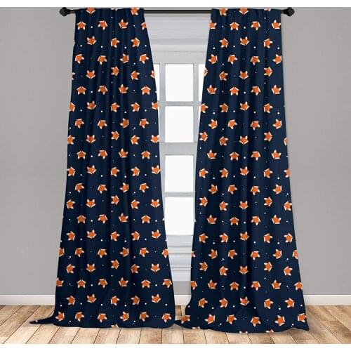 Fox Curtains Orange Small Forest Animal Portraits Pattern on Abstract Dotted Blue Backdrop Window Drapes for Living Room Bedroom