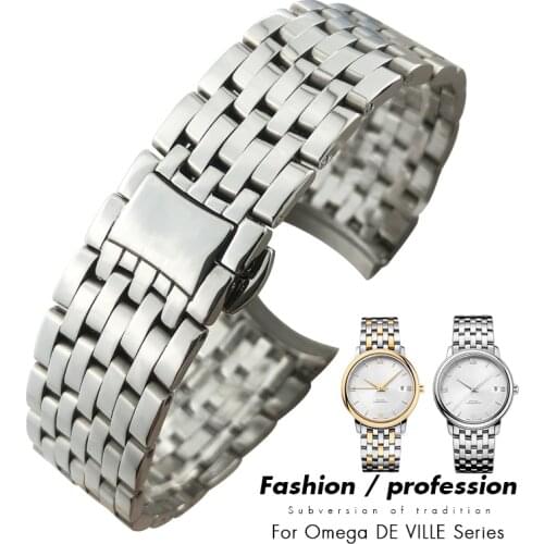 20mm Stainless Steel Watchband Replacement for Omega De Ville 39.5mm PRESTIGE Orbis Edition Watch Strap Metal Glossy Bracelets