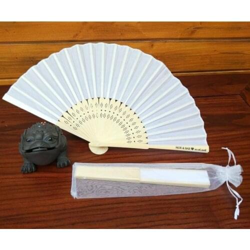 DHL 600 pcs/lot personalized silk hand fan silk wedding fan with organza gift bag packing SN216