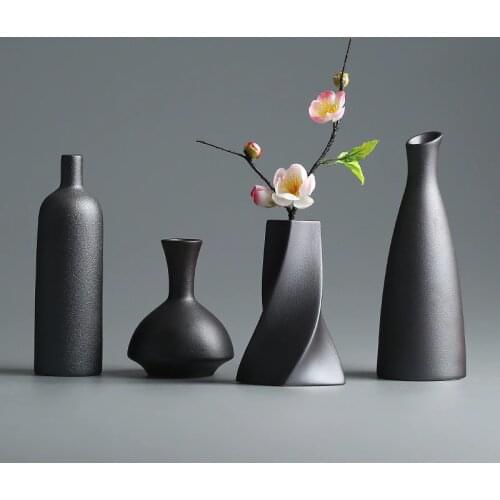 Modern Ceramic Vase creative black Tabletop Vases thydroponic containers flower pot Home Decor crafts Wedding decoration